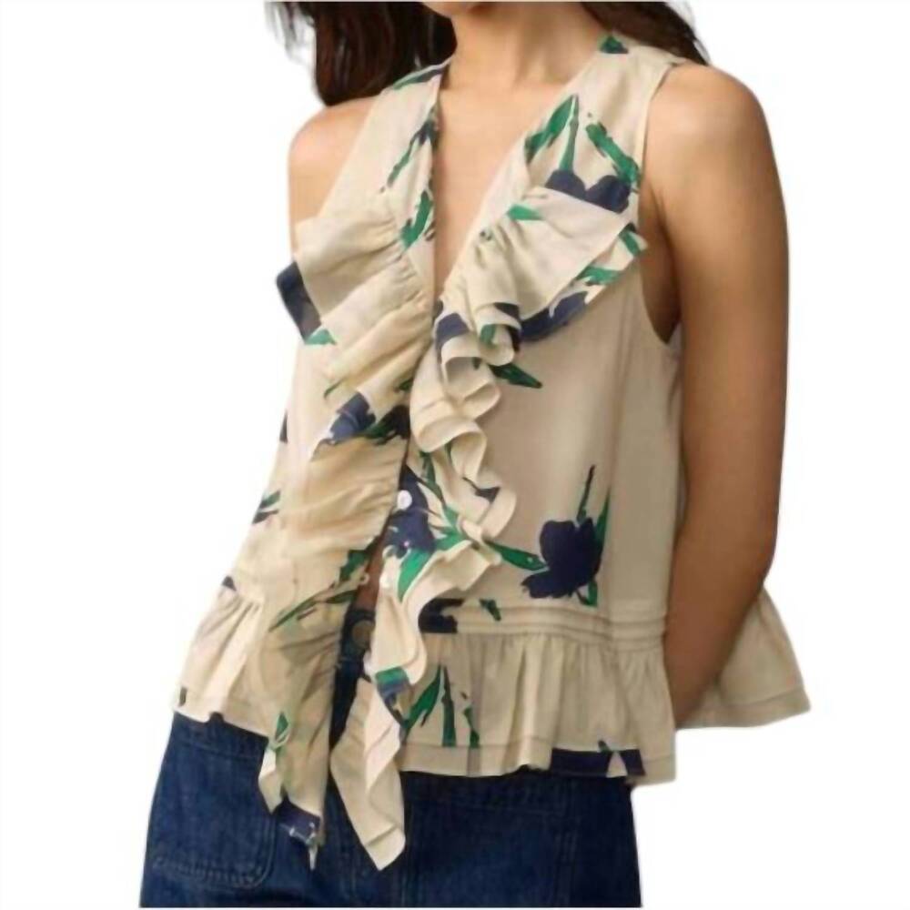 NEW HOPE FOR FLOWERS frilled shell top in navy floral